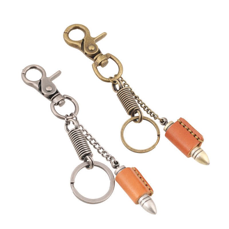 Military Guns Bullet Shape Leather Keychain