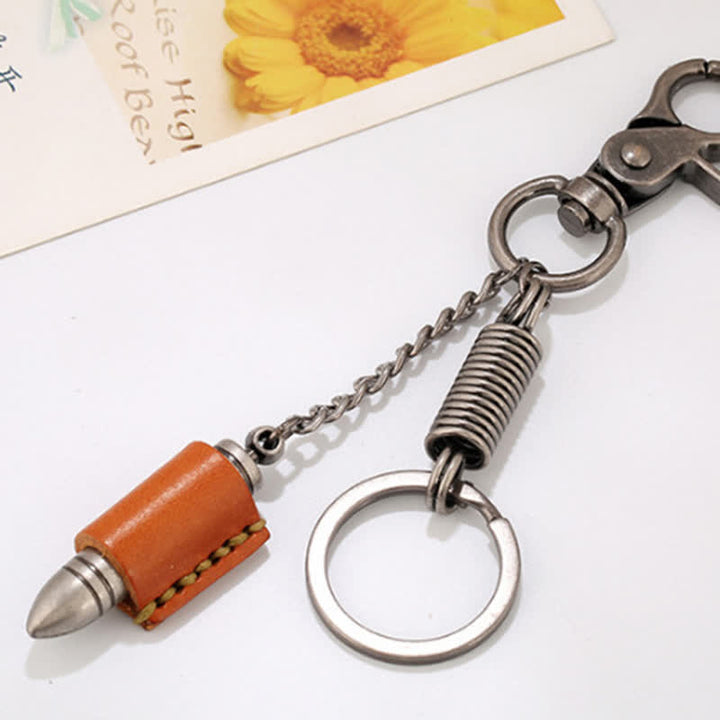 Military Guns Bullet Shape Leather Keychain