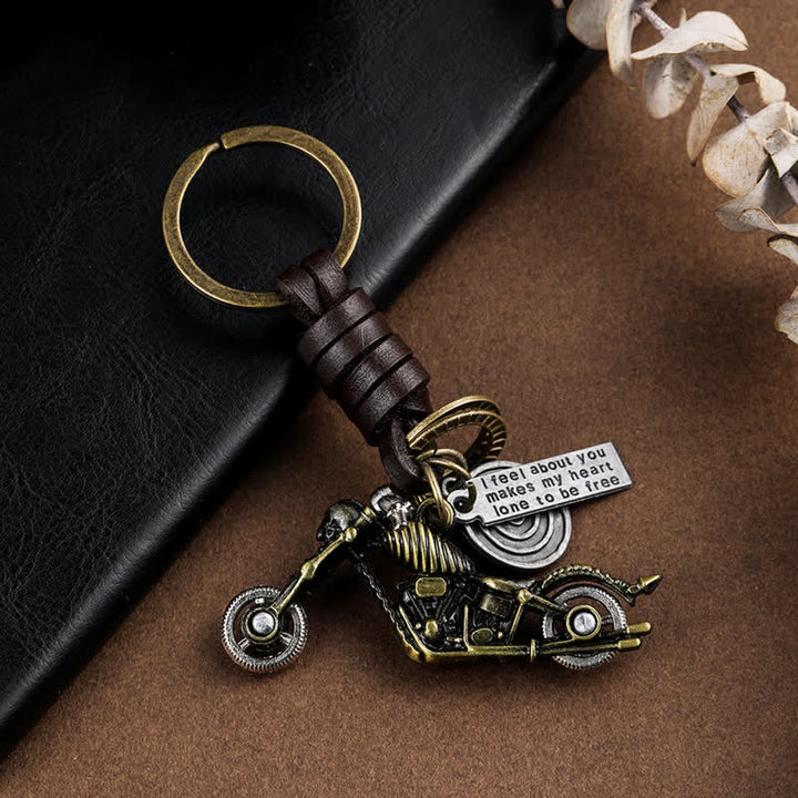 Skull Motorcycle Skeleton Pendant Leather Keychain