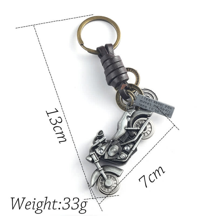 Retro 3D Motorcycle Pendant Leather Keychain