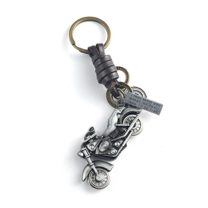 Retro 3D Motorcycle Pendant Leather Keychain