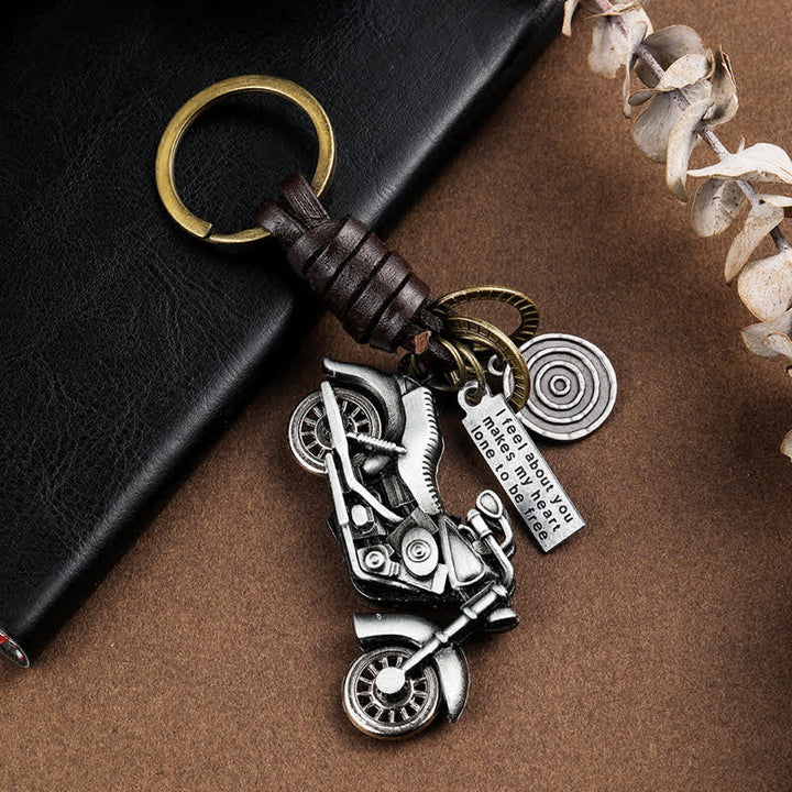 Retro 3D Motorcycle Pendant Leather Keychain