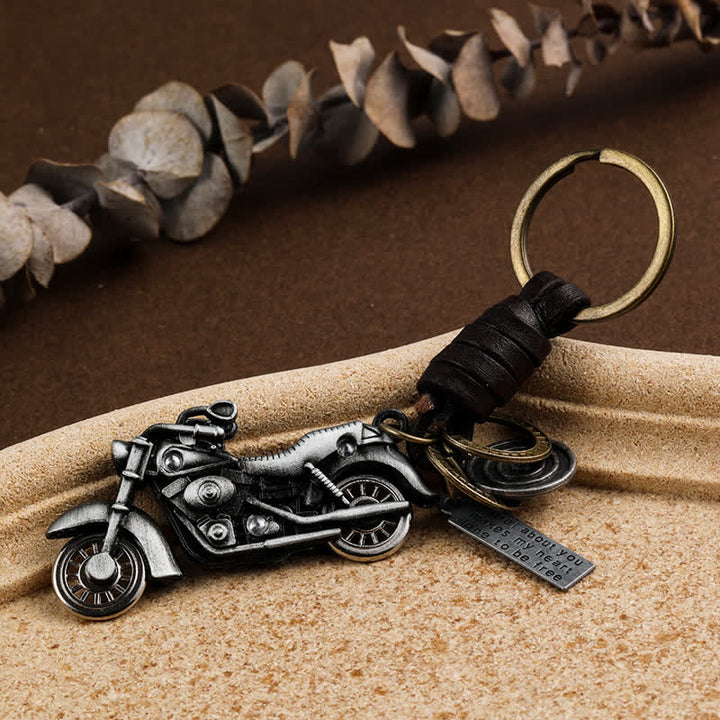 Retro 3D Motorcycle Pendant Leather Keychain