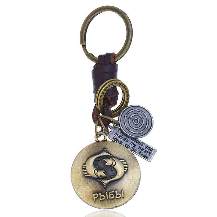 Vintage Woven 12 Constellation Pendant Leather Keychain - Pisces - image 16