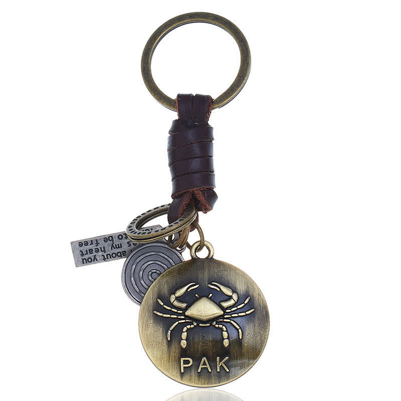 Vintage Woven 12 Constellation Pendant Leather Keychain