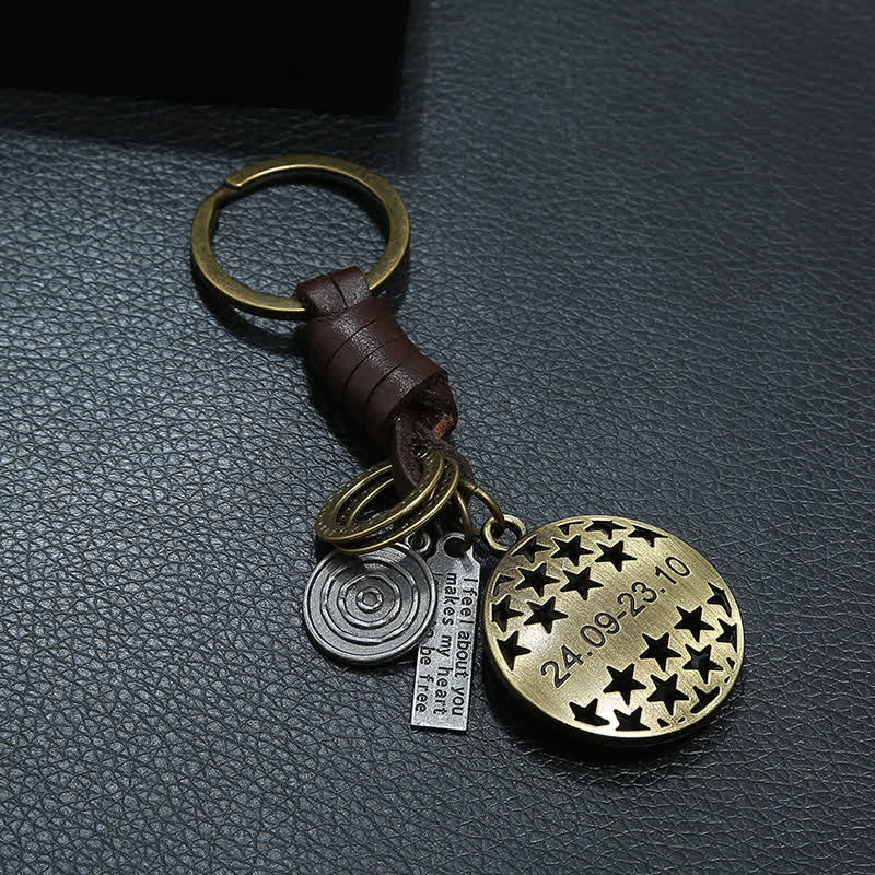 Vintage Woven 12 Constellation Pendant Leather Keychain