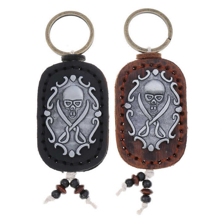 Double Swords Skull Pendant Leather Keychain - image 4