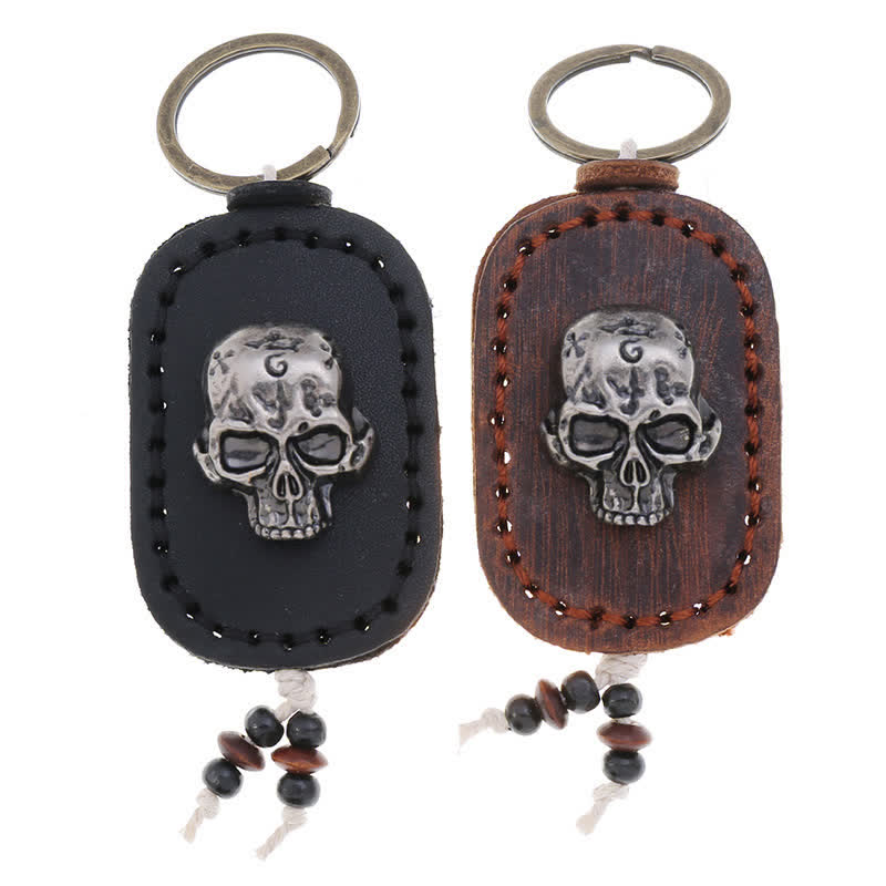 3D Punk Skull Decor Pendant Leather Keychain