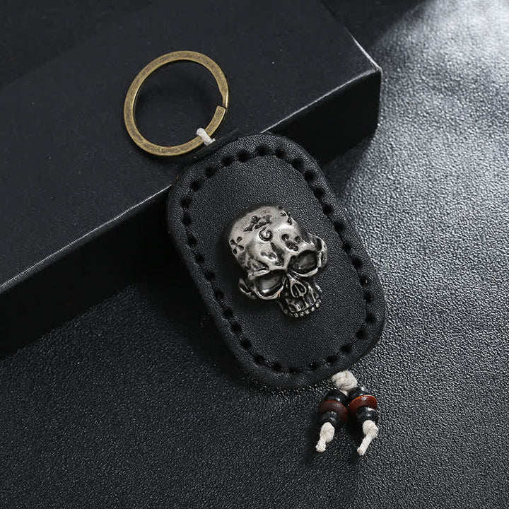 3D Punk Skull Decor Pendant Leather Keychain - Black - image 4