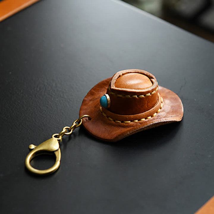 MIni Cowboy Leather Hat Handmade Keychain