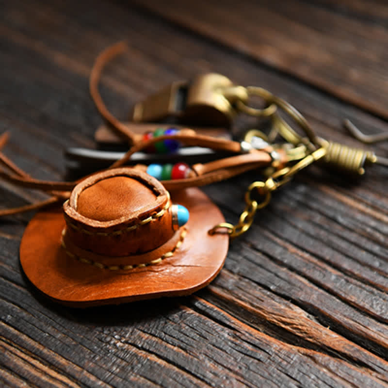 MIni Cowboy Leather Hat Handmade Keychain