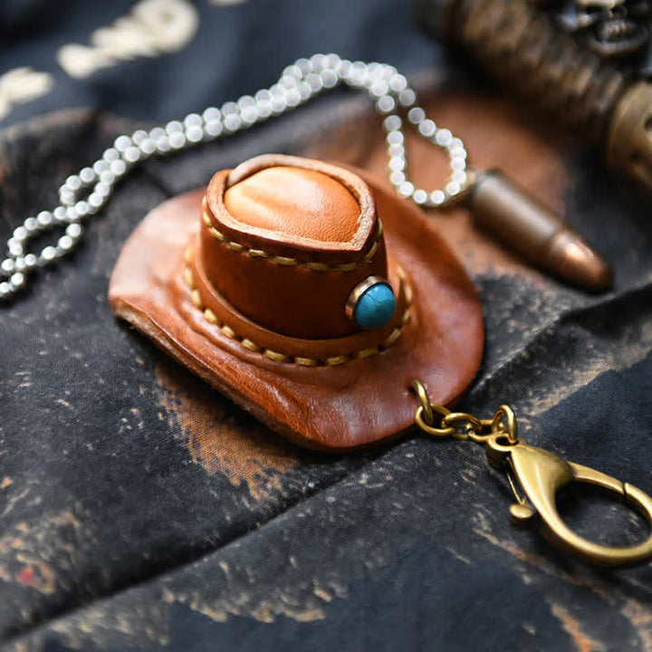 MIni Cowboy Leather Hat Handmade Keychain