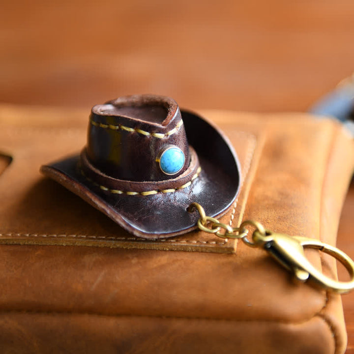 MIni Cowboy Leather Hat Handmade Keychain