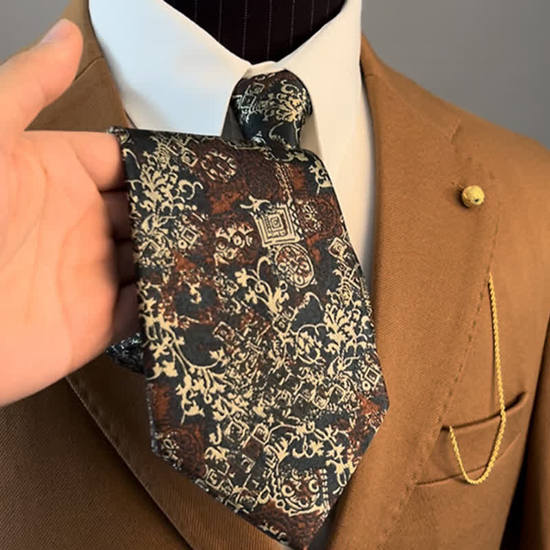 Men's Burgundy & Beige Floral Embroidery Necktie