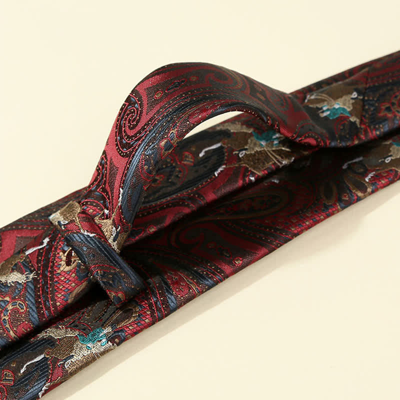 Men's Burgundy Horse Paisley Embroidery Necktie