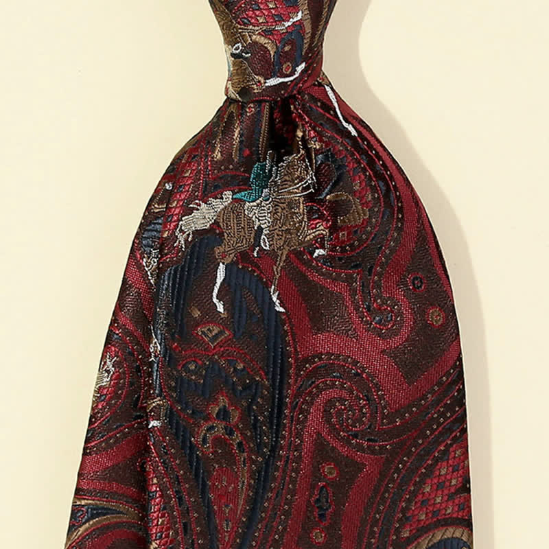 Men's Burgundy Horse Paisley Embroidery Necktie