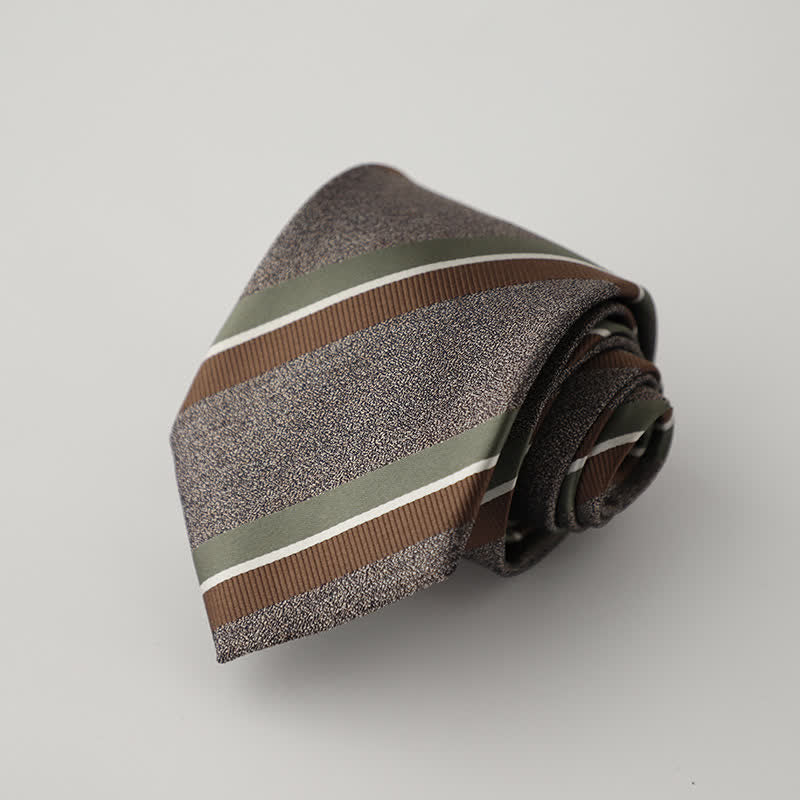 Men's British Style Coffee Green Brown Striped Necktie - image 1