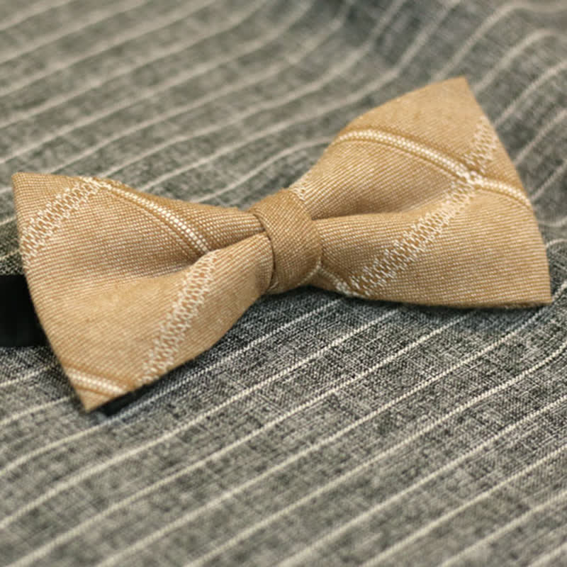 Men's Khaki British Style Plaid Cotton Bow Tie