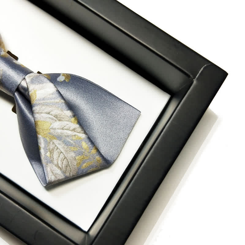 Men's Elegant Gray Yellow & White Floral Bow Tie