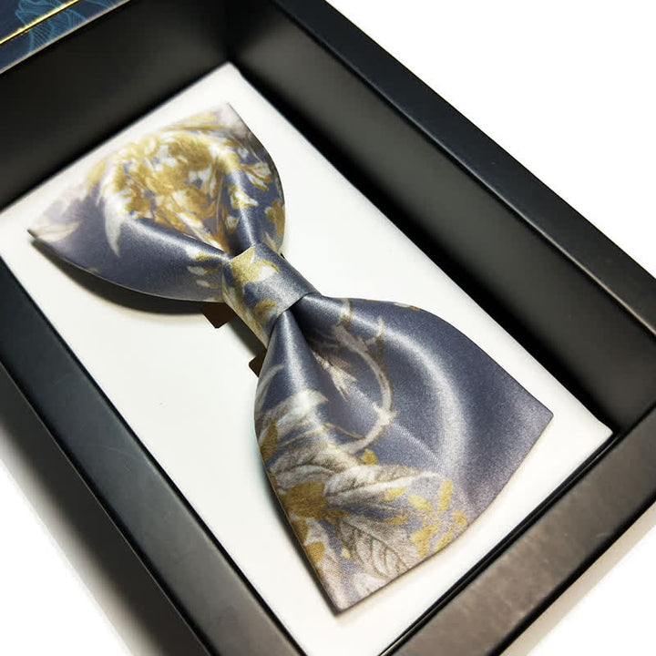 Men's Elegant Gray Yellow & White Floral Bow Tie