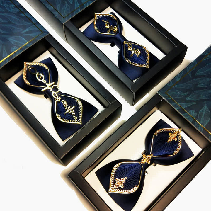 Men's Navy Golden Metal Phoenix Branch Bow Tie