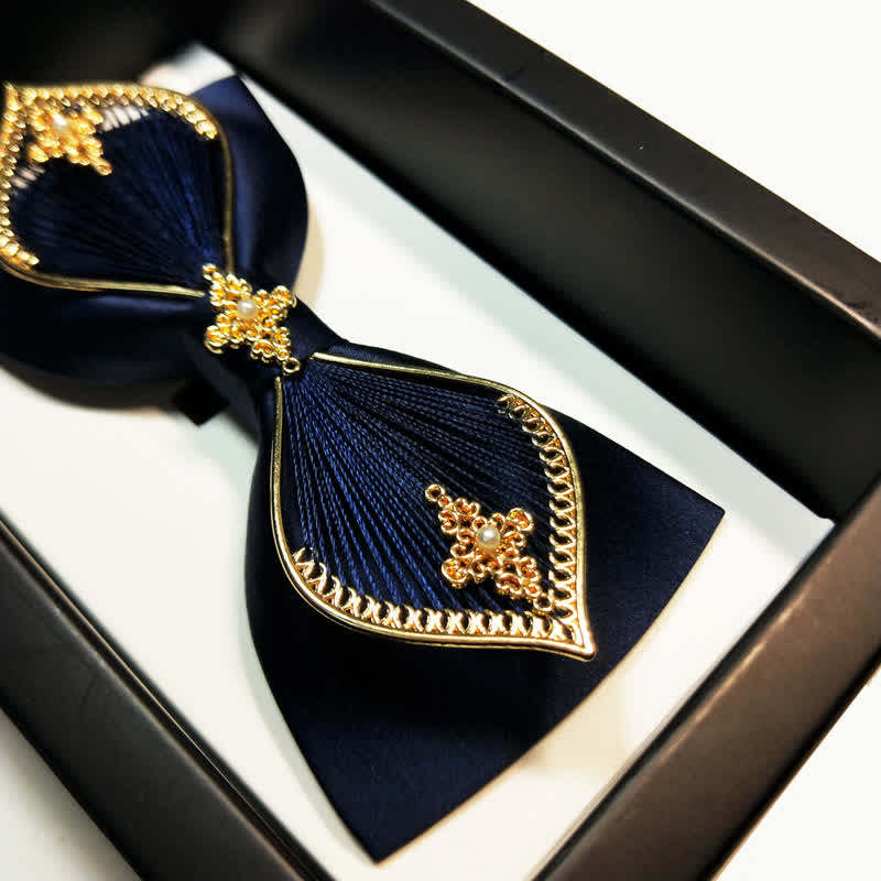 Men's Navy Golden Metal Phoenix Branch Bow Tie