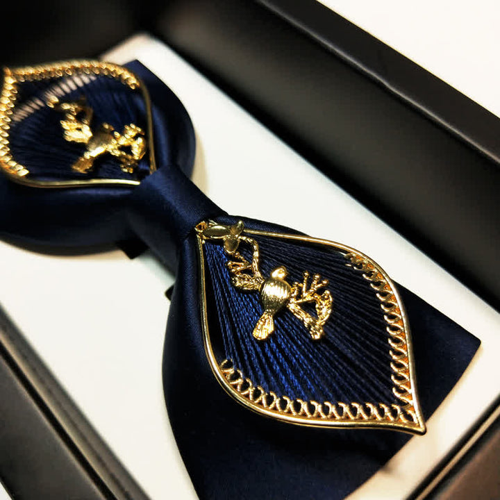 Men's Navy Golden Metal Phoenix Branch Bow Tie