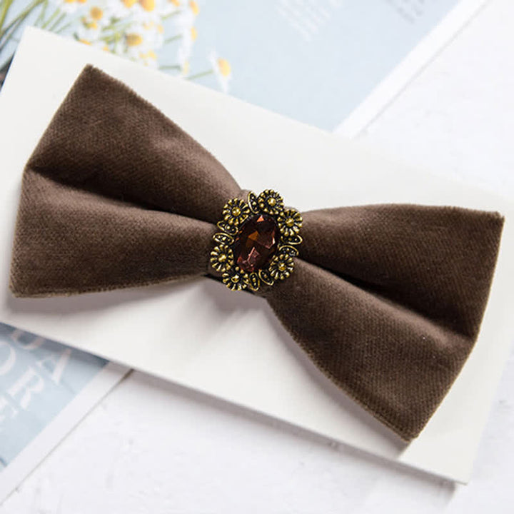 Men's Sunflower Artficial Crystal Velvet Bow Tie