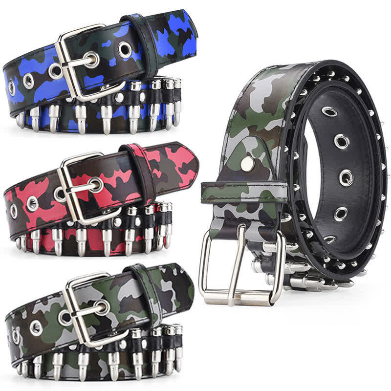 Camouflage Rock Wild Bullet Rivets Leather Belt