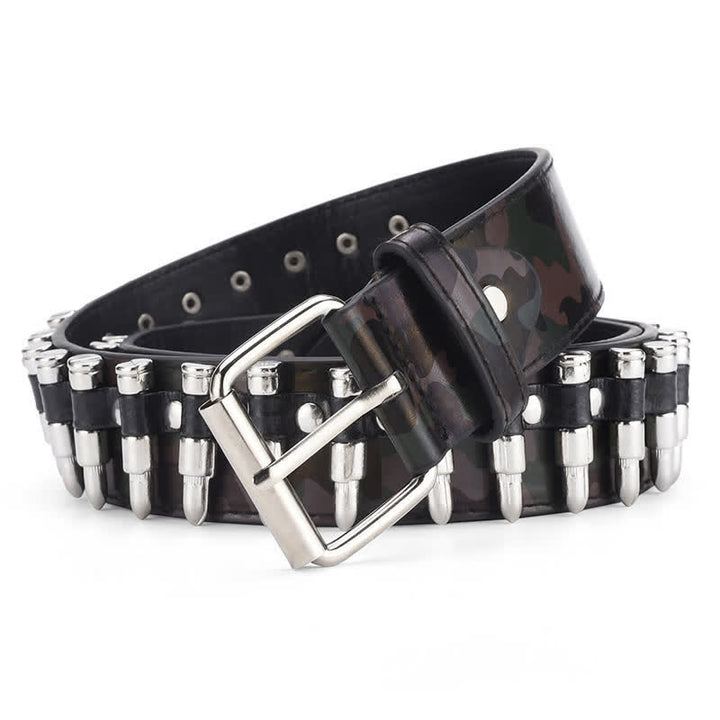 Camouflage Rock Wild Bullet Rivets Leather Belt