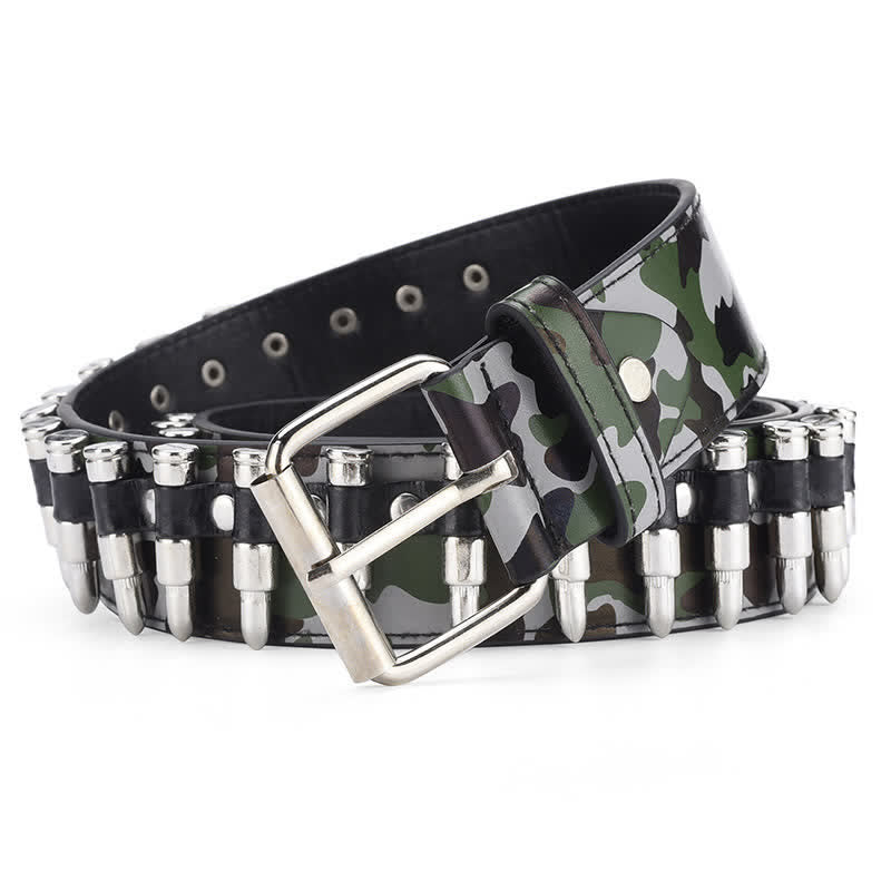 Camouflage Rock Wild Bullet Rivets Leather Belt