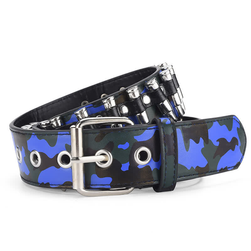 Camouflage Rock Wild Bullet Rivets Leather Belt