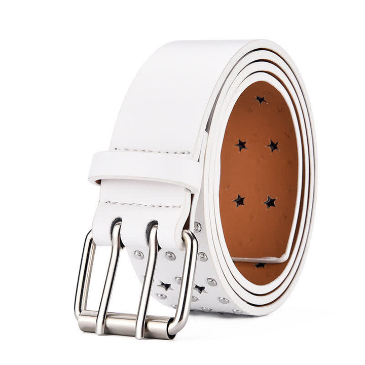 Star Double Prong Hollow Out Rivets Leather Belt