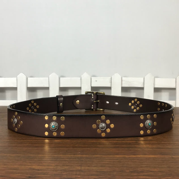 Gold Rivets Studs Vintage Indian Style Leather Belt