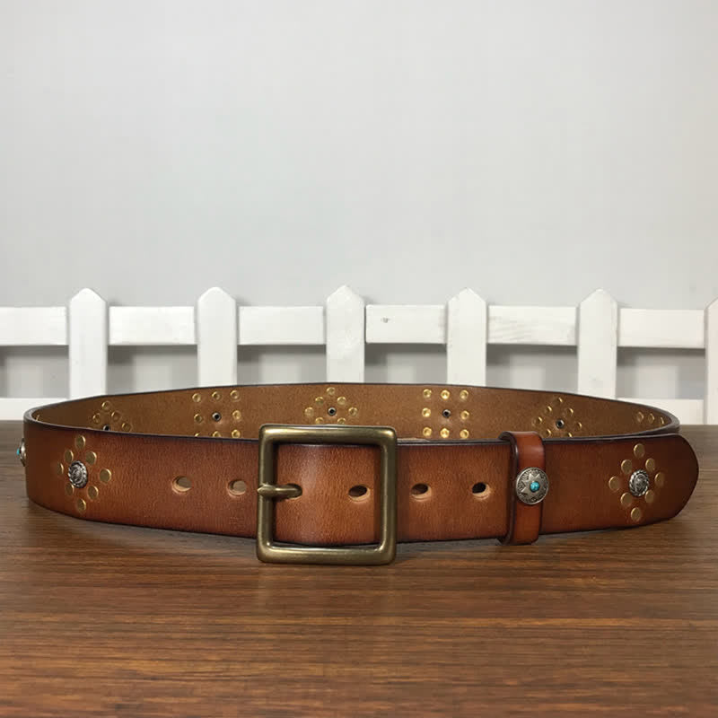 Gold Rivets Studs Vintage Indian Style Leather Belt