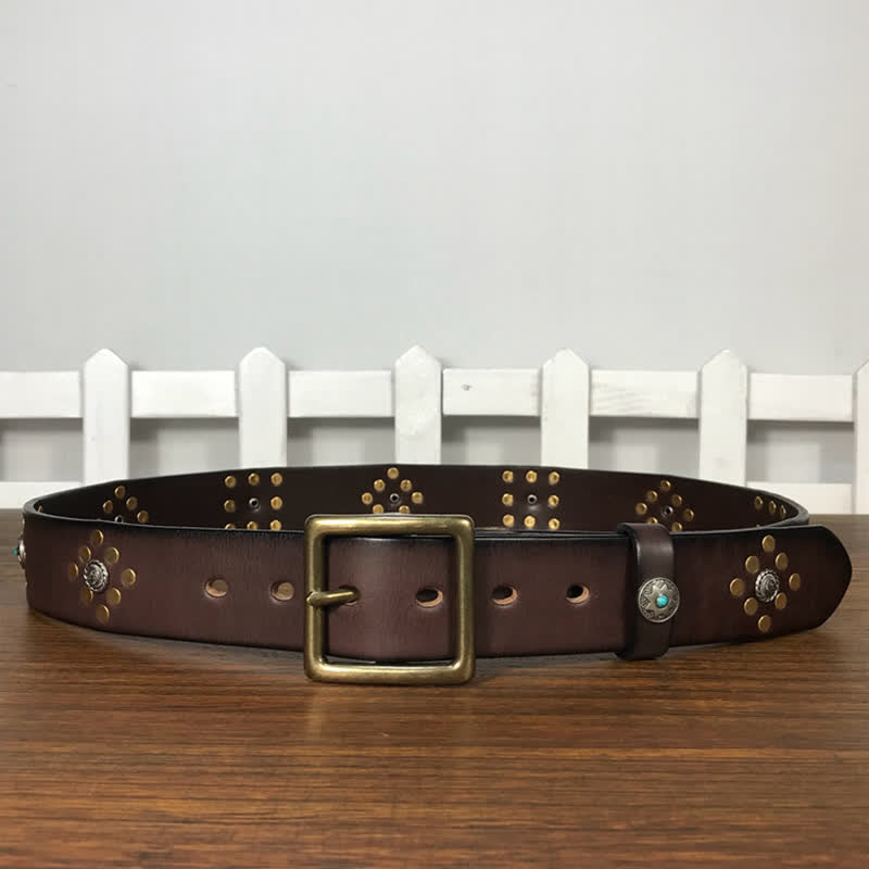 Gold Rivets Studs Vintage Indian Style Leather Belt