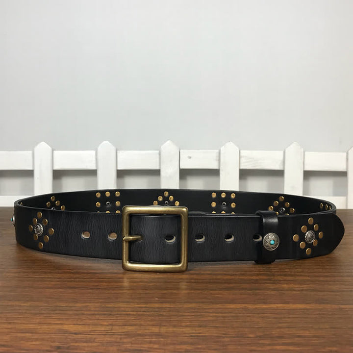 Gold Rivets Studs Vintage Indian Style Leather Belt