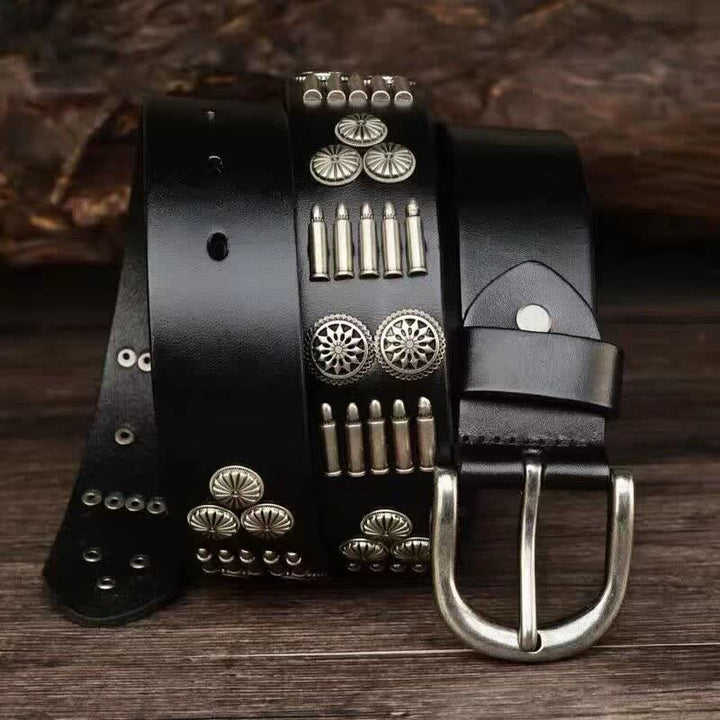 Fashion Punk Rock Metal Bullet Rivets Leather Belt