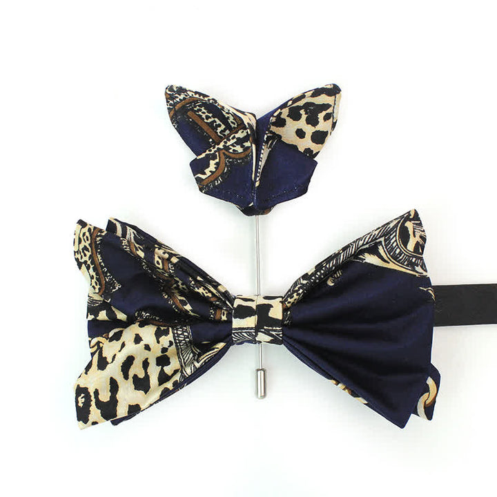 Men's Luxurious Navy & Beige Patterned Bow Tie