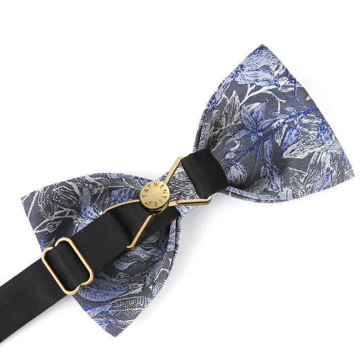 Men's Gray & Blue Flower Leaves Silk Bow Tie