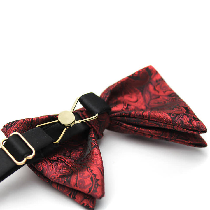 Men's Elegant British Style Burgundy Paisley Bow Tie