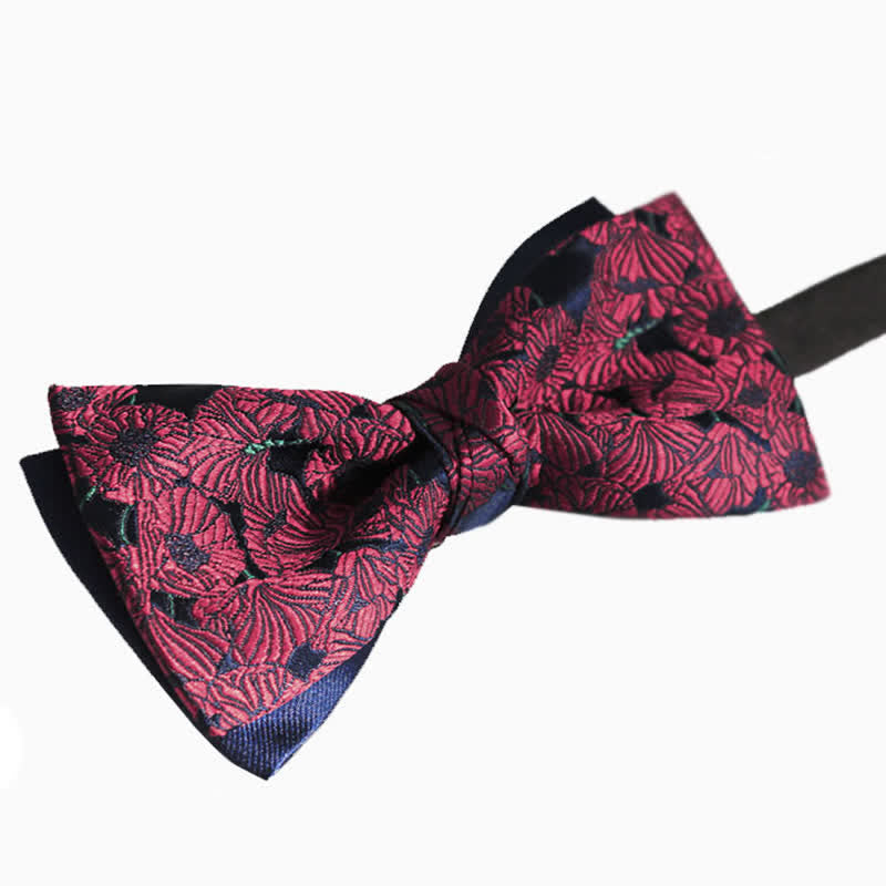 Men's Burgundy & Navy Full Flowers Pattern Bow Tie