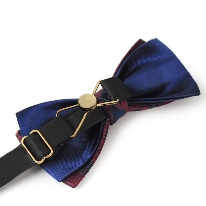 Men's Burgundy & Navy Full Flowers Pattern Bow Tie