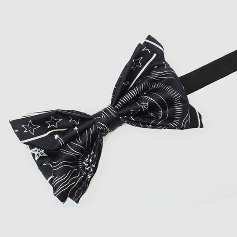 Men's Black Sun Moon Stars Pattern Bow Tie