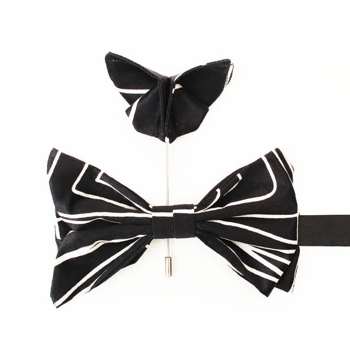 Men's Black & White Geometric Lines Bow Tie