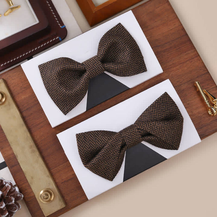 Men's Coffee Herringbone Pattern Woolen Bow Tie