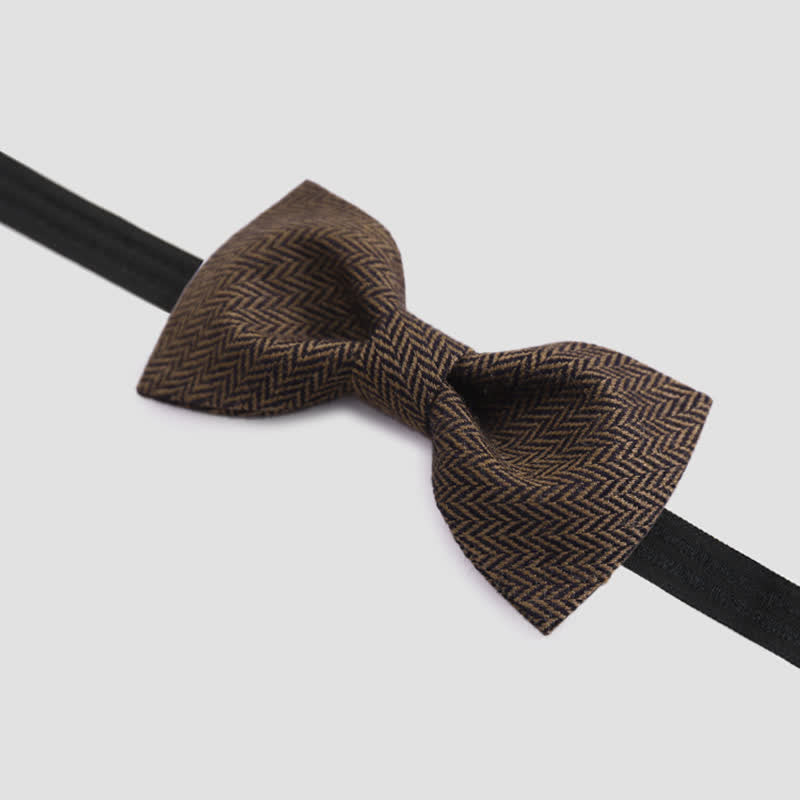 Men's Coffee Herringbone Pattern Woolen Bow Tie