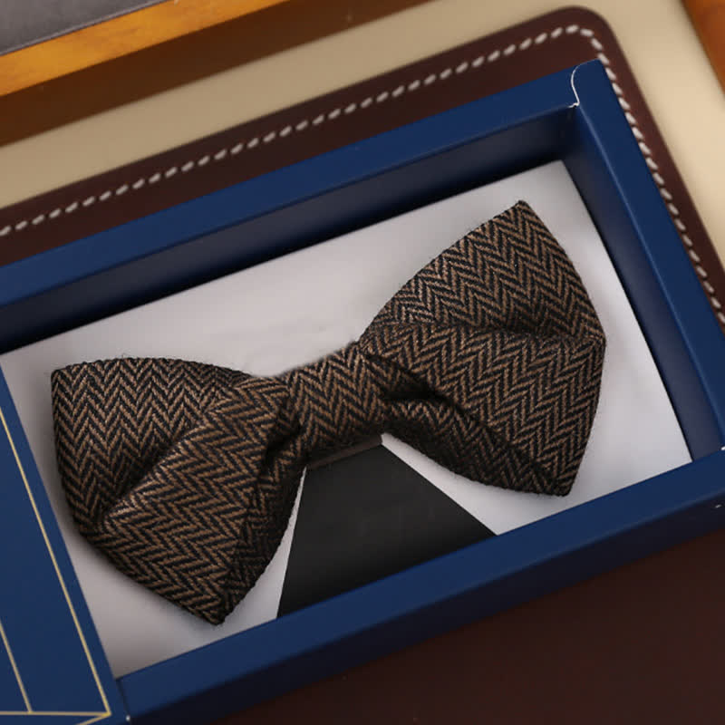 Men's Coffee Herringbone Pattern Woolen Bow Tie