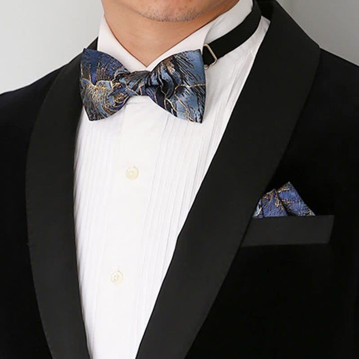 Men's Blue & Gold Bright Floral Jacquard Bow Tie