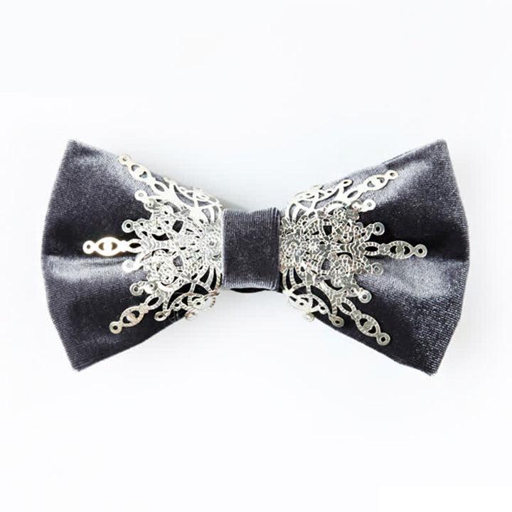 Men's Silver Sunburst Metal Gray Velvet Bow Tie